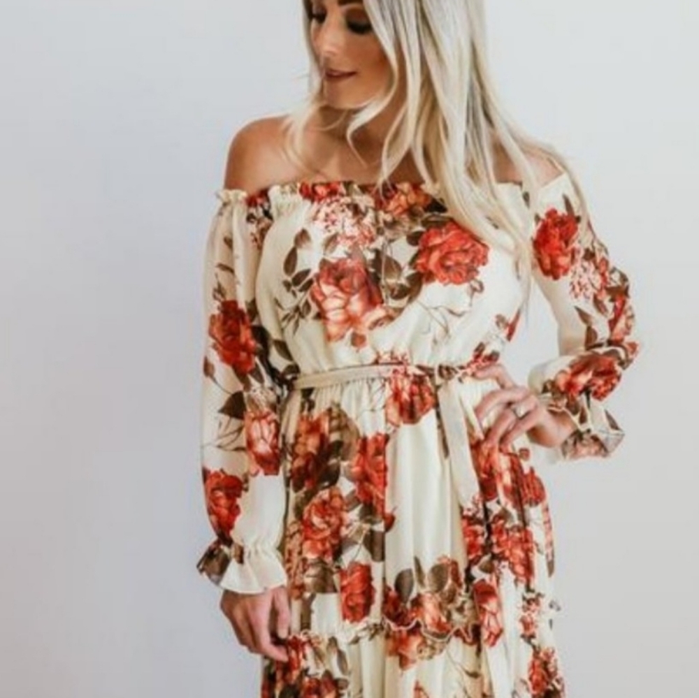 Fall floral off the shoulder dress
